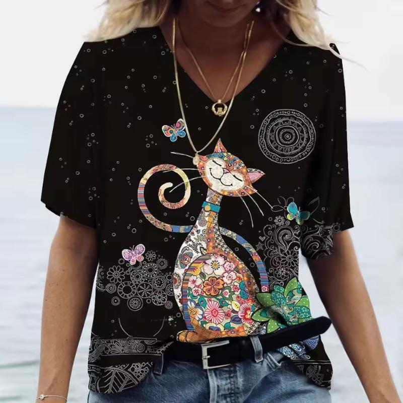 Fashion Women'S T-Shirt Funny Cat 3D Print Top Woman Harajuku Leisure T Shirt Casual Clothing Summer Female Shirt
