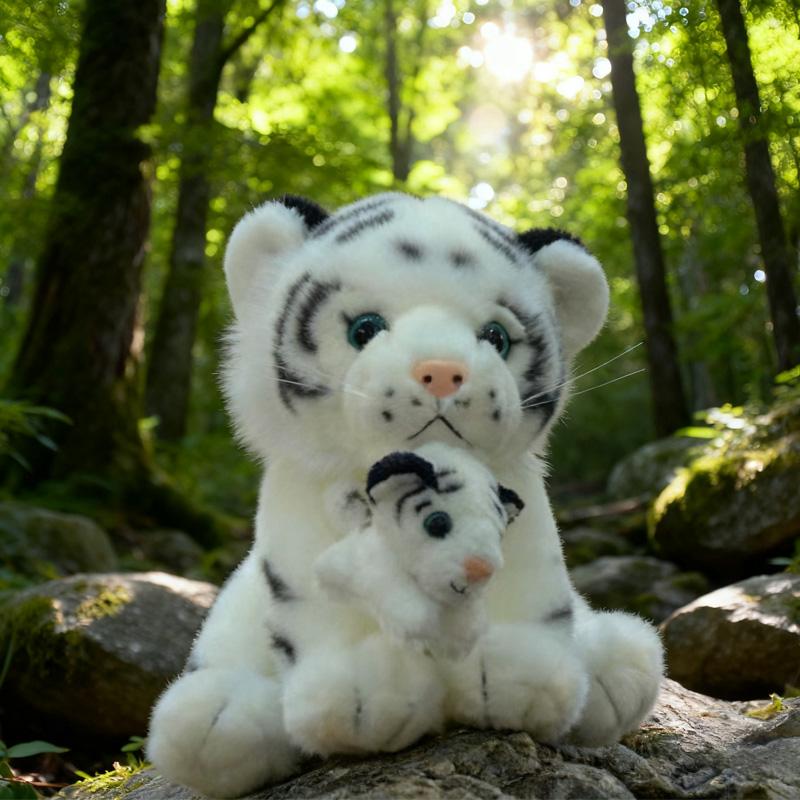 Cute Mother And Son Tiger Plush Toys Simulated Tiger Animal Dolls Kawaii Desktop Decorative Items Birthday Gifts For Friend Kids