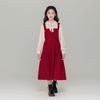 Girls' Color-blocked Faux Two-piece Long-sleeved Dress - Fall/Winter Children's Fashionable Princess Dress