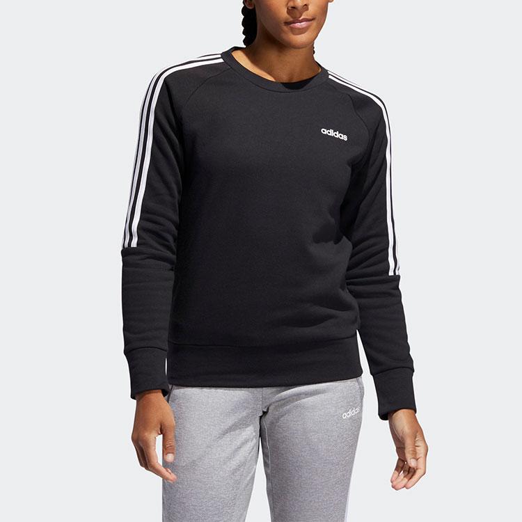 Adidas Women 3-Stripes Fleece Crew Neck Sweatshirt, Soft Daily Casual Pullover Black FL4894