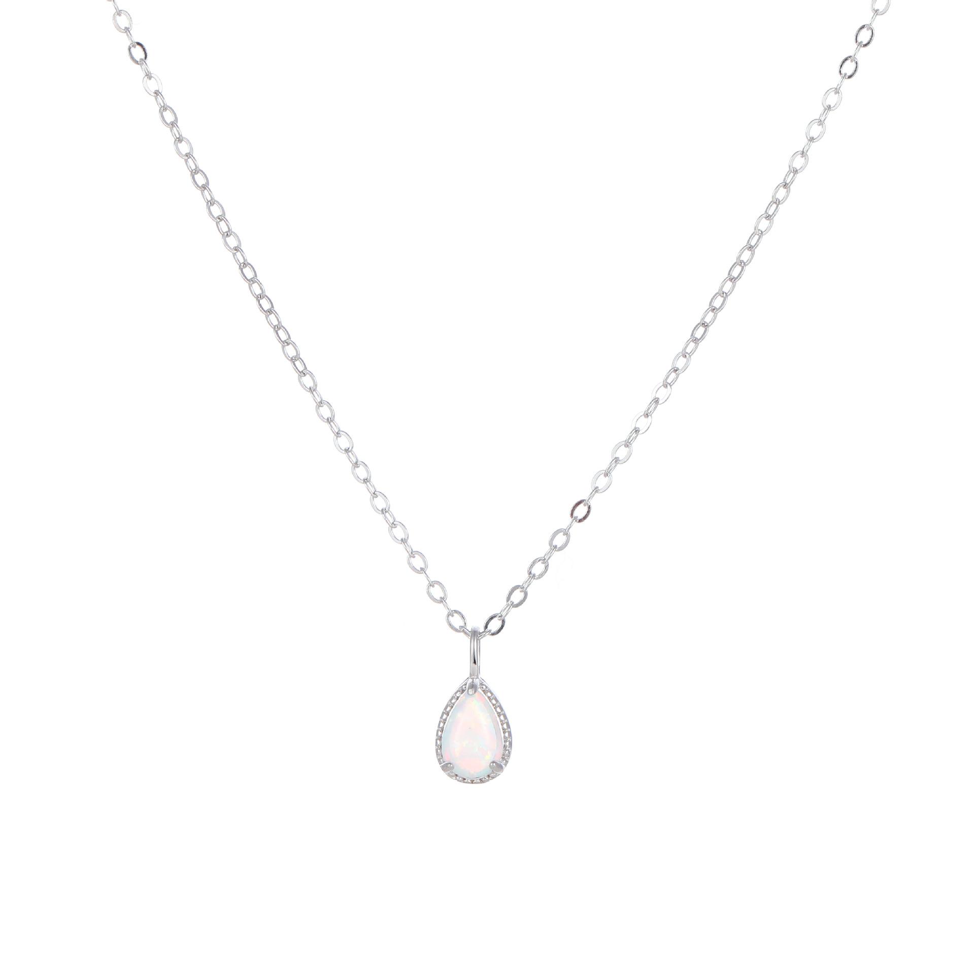 925 Sterling Silver 18K Gold Plated Imitate Opal Pendant Necklace for Women, Hypoallergenic Dainty Opal Necklace серебряный