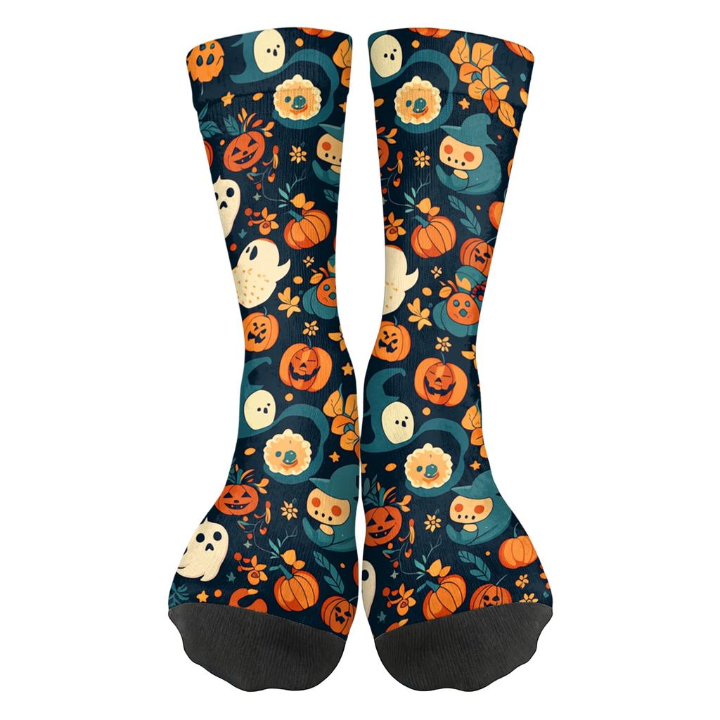 Unisex Breathable Mid-Calf Socks Halloween Print Comfortable Stretchy Crew Socks Suitable for Everyday Wear and Seasonal Use