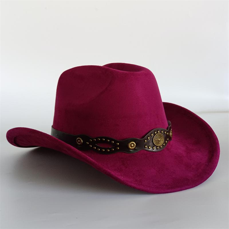 

NEW 2026 suede hat Pink bull head western cowboy hat haze blue new cowboy hat suede material women s outdoor hat knight hat 56-58cm
