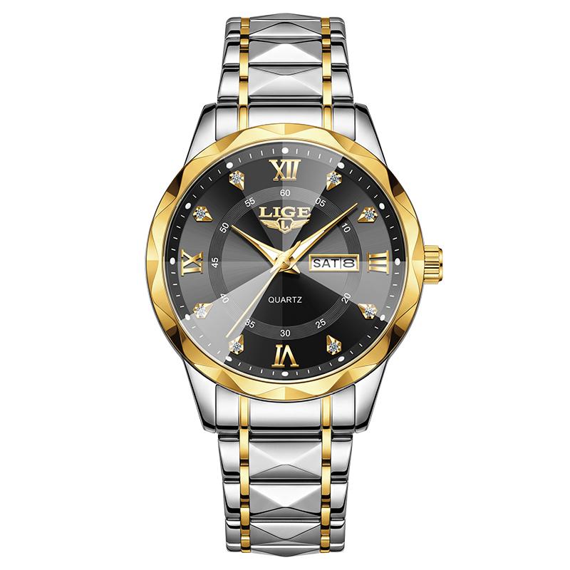 LIGE Top Brand Luxury Man Wristwatch Waterproof Luminous Date Week Men Watches Stainless Steel Quartz Men's Watch Male reloj