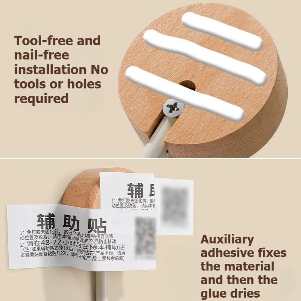 Self-Adhesive Wood Hook Solid Wood Bathroom Hook Space Saving Wall Mount Hook  Door Hanging