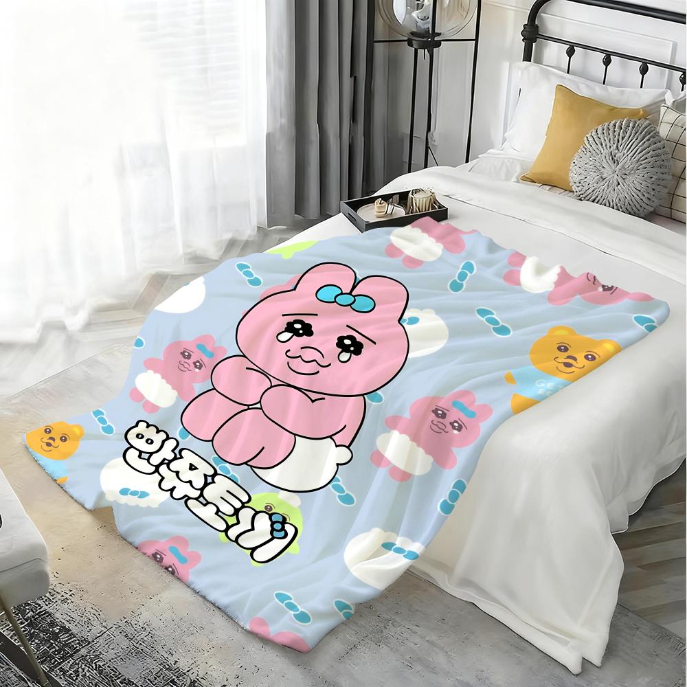 Character Opanchu Usagi Throw Kid-Friendly Flannel Throw Blanket Soft Warm Anti-Static Washable All Season