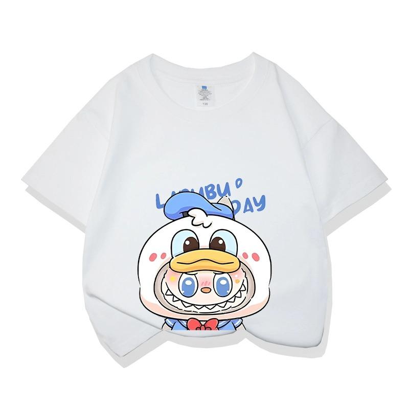 Cartoon Graphic Labubu Kids Adult Printed T-shirt Summer Men and Women's Fashion Outdoor Girl Short Sleeved T-shirt Top Pullover