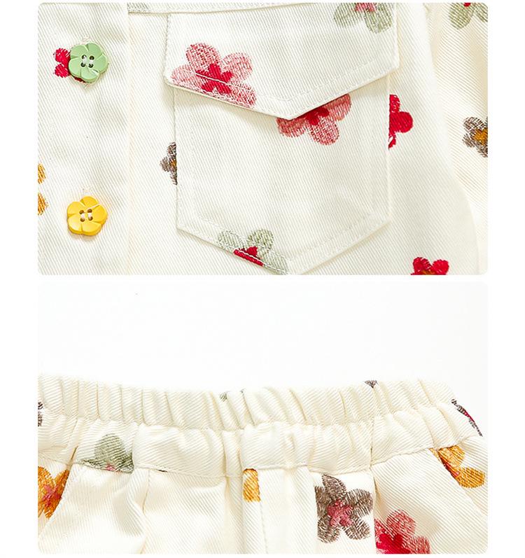 2025 Herbst Mädchen Off-White Denim-Set mit kleiner Blumenstickerei - Koreanischer Stil Zweiteiler für den Kindergarten