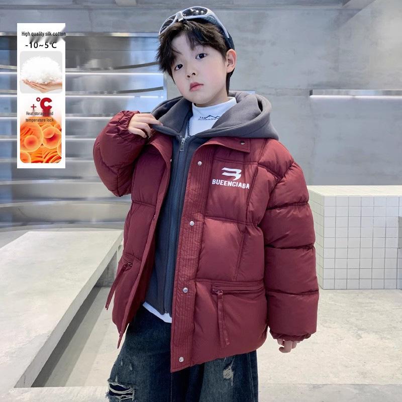 Boys' Red Winter Two-in-One Thickened Cotton Jacket