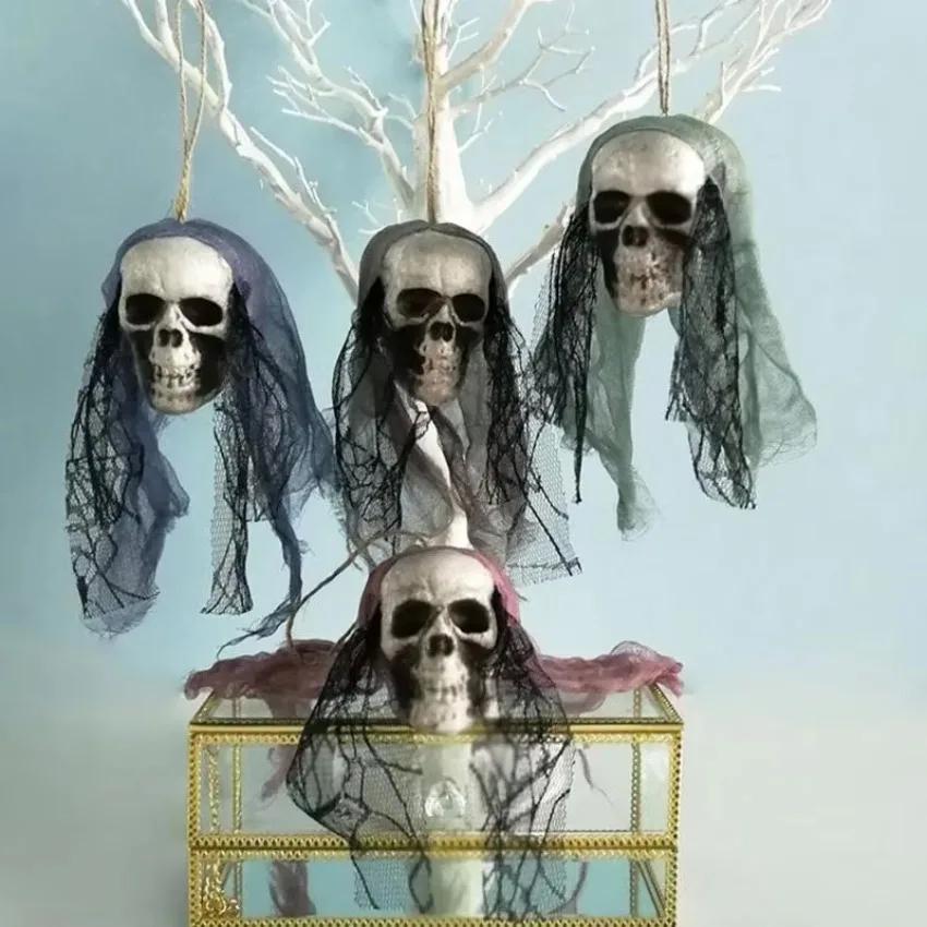Terror Skull Hanging Ornaments Foam Skull Bride Clothes Bone Head Scene Layout Props Home Decorations Festival Party Supplies