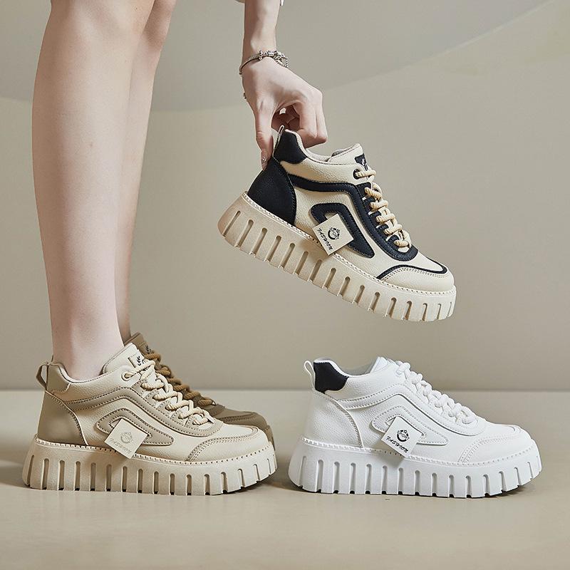 2025 Spring Korean Style Women's High-Top White Sneakers with Thick Soles - Street Style KT12261.