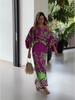 European Spring Fashion 2026: Off-the-Shoulder Print Long Sleeve Skirt Suit Women's Two-Piece Set