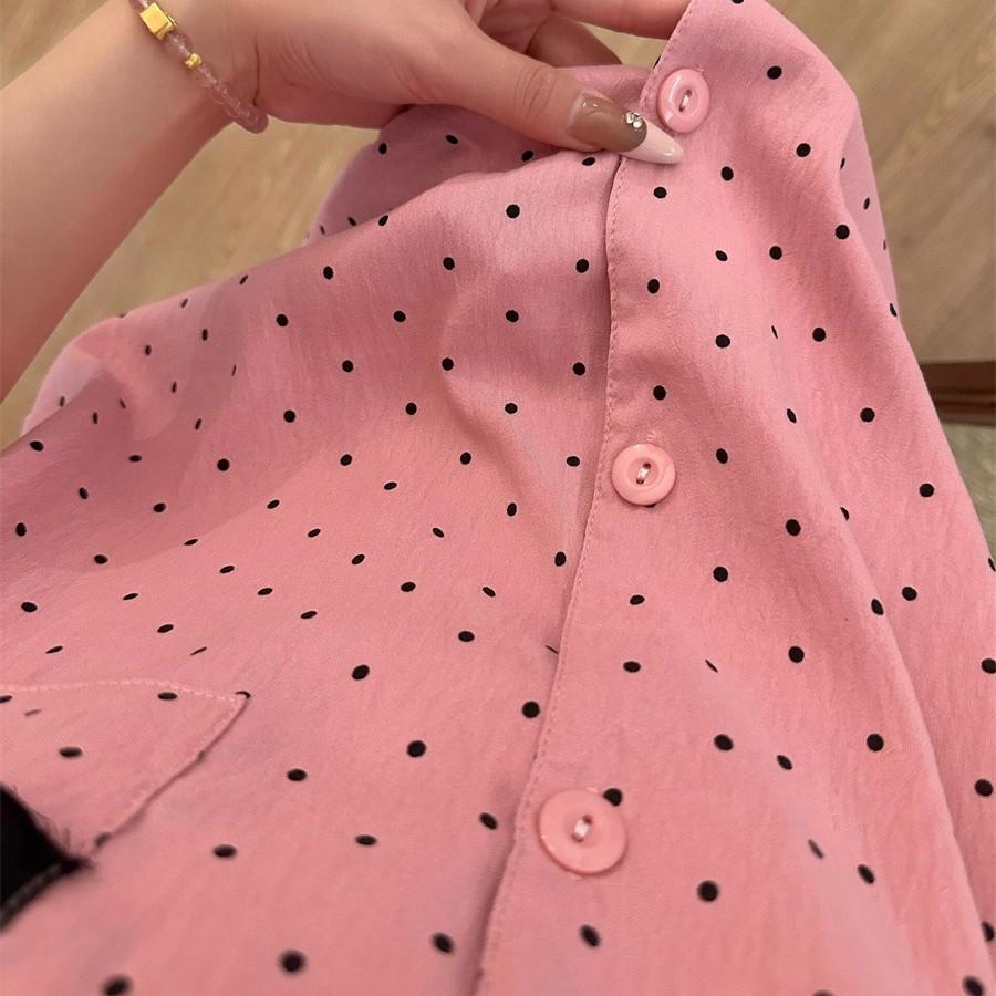 Korean high-end polka dot simple girl pajamas summer black lace short-sleeved shorts two-piece loungewear