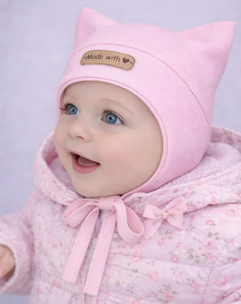 Baby Hat 34-36 Tied With Ears Comfortable Spring Autumn Light Pink