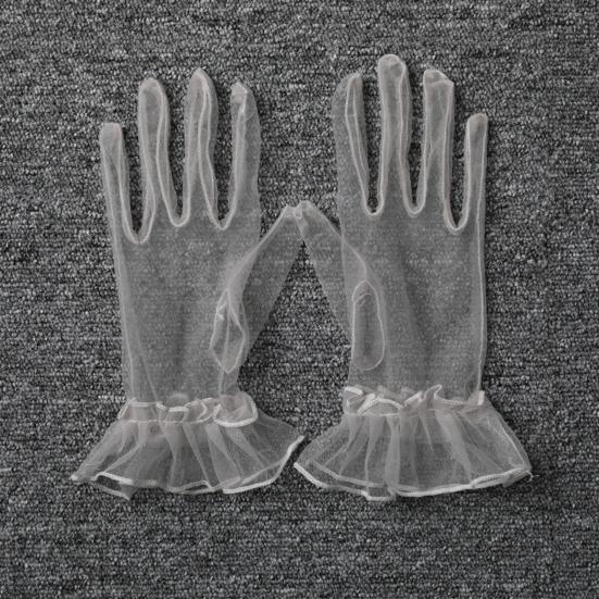 Damer Rynkade Tyllhandskar Genomskinliga Handledshandskar Retro Stil Bröllop Brud Korta Handskar för Bal Kväll Cosplay Fest Scenkostym
