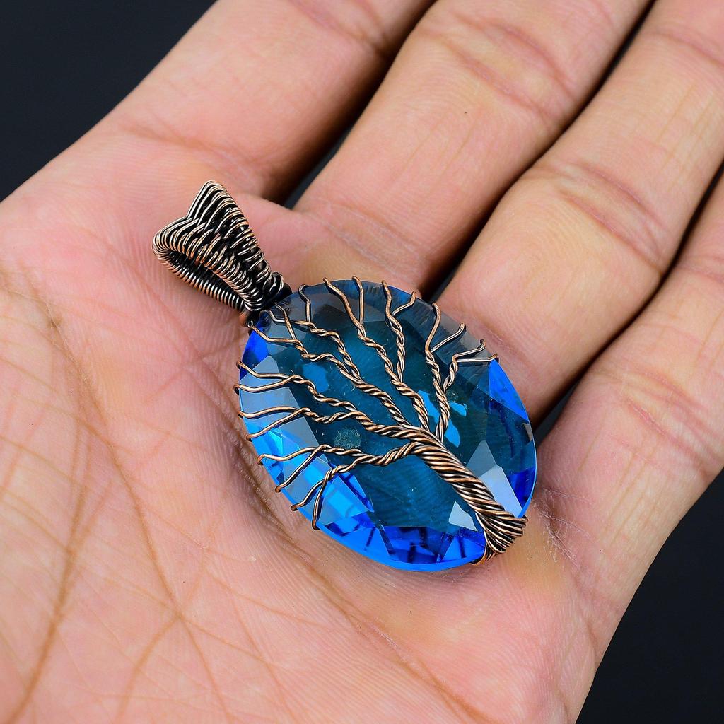 Tree Of Life Iolite Gemstone Copper Wire Wrap Handmade Pendant Jewelry For Her
