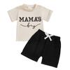 Baby Boys Shorts Set, Short Sleeve Embroidery Letters T-shirt with Elastic Waist Shorts Summer Outfit