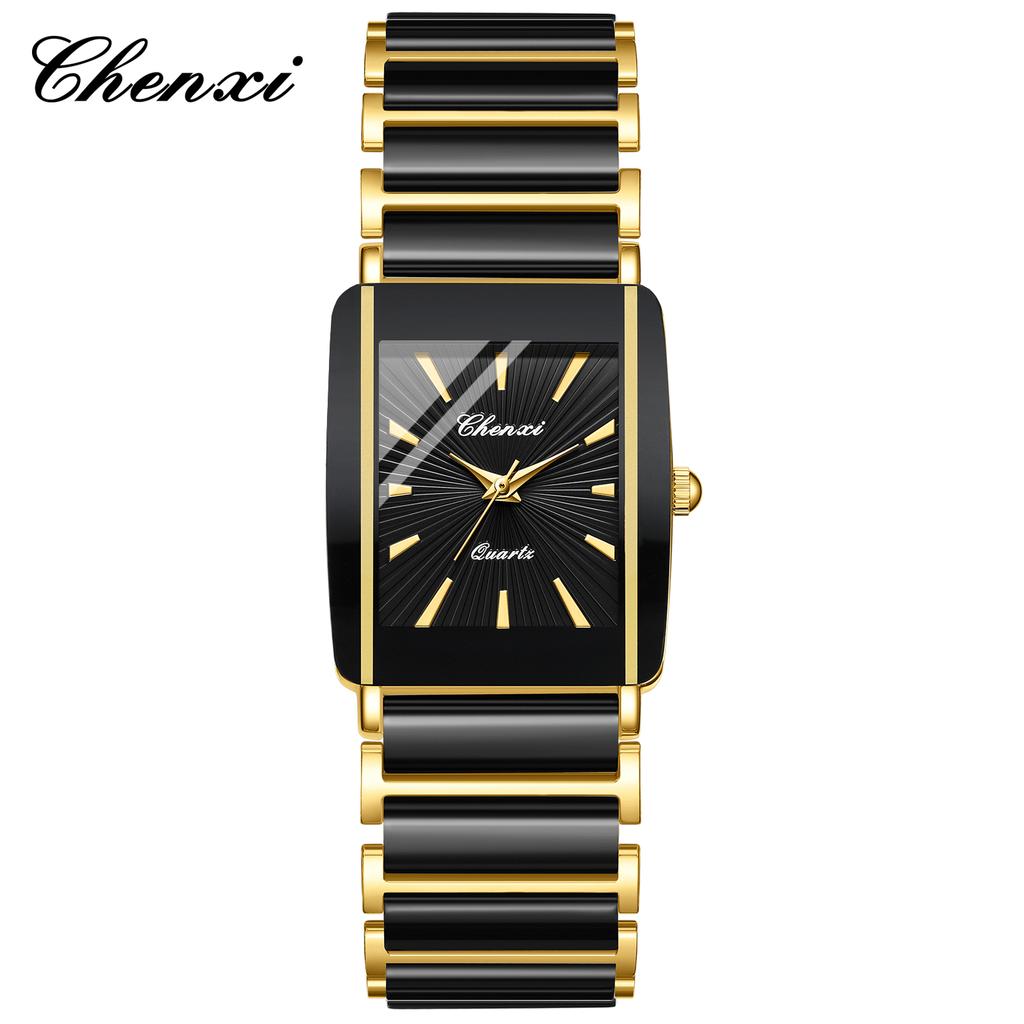 CHENXI Montre de Couple de Luxe Haute Qualité Mode Cristal Cadran Rectangulaire Montre à Quartz Hommes Femmes Saint-Valentin Cadeau de Mariage