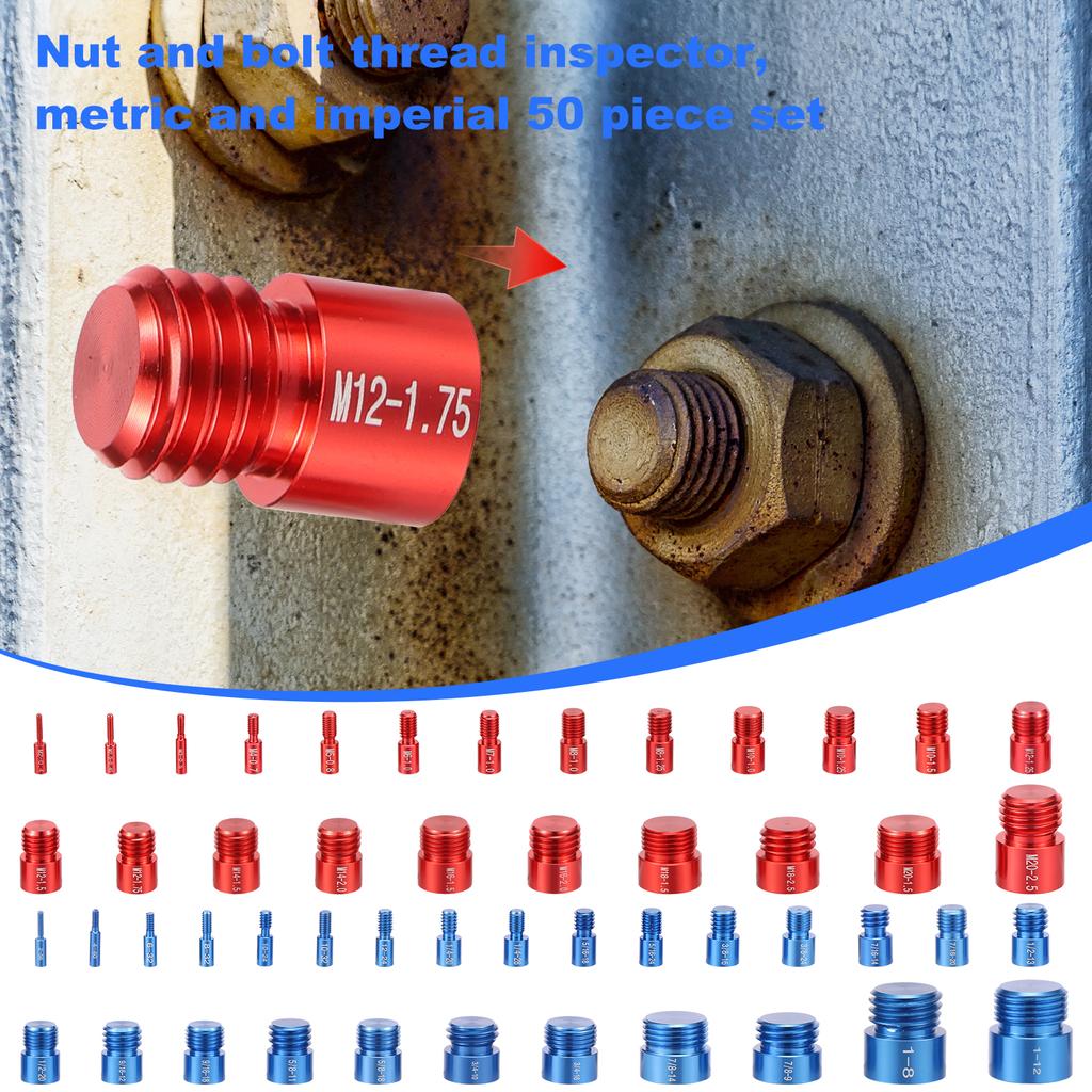 50 STÜCKE Mutter Bolzen Gewindeprüfer Grössenlehre Gewindelehre zum Erkennen von Befestigungsbolzen oder Gewindelöchern Metrisch Imperial Bolzen Mutter Lehre