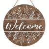 Rustic Floral Welcome Round Wooden Hanging Sign, Farmhouse Front Door Decor, 2D Flat Wooden Wall Ornament