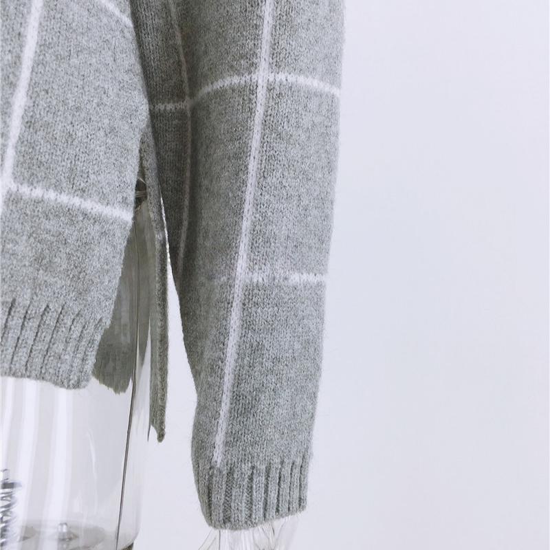 IHUASU Women's Autumn and Winter High Neck Pullover Loose Commuter Knit Sweater Plaid Fashion Jumper