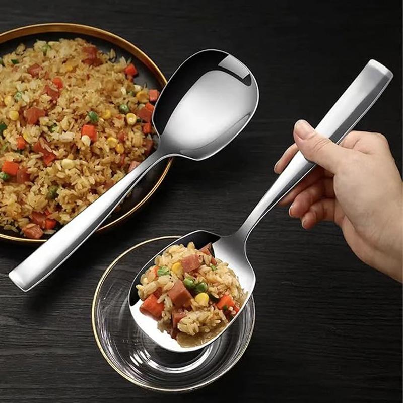 Long Handle Stainless Steel Square Head Design Thickened Soup Spoon Round Spoon Dinner Shovel and Spoon Cooking Tableware4