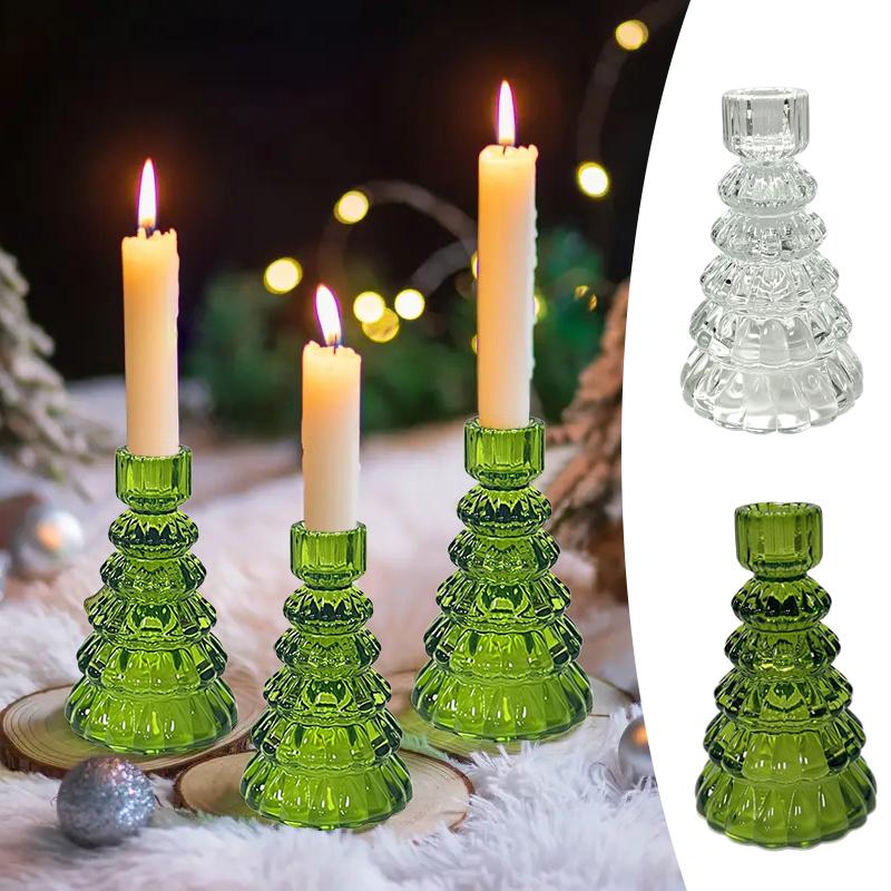 

1PC Romantic Tabletop Candle Base with Tree Design Glass Candle Holder 13.2x8.1cm