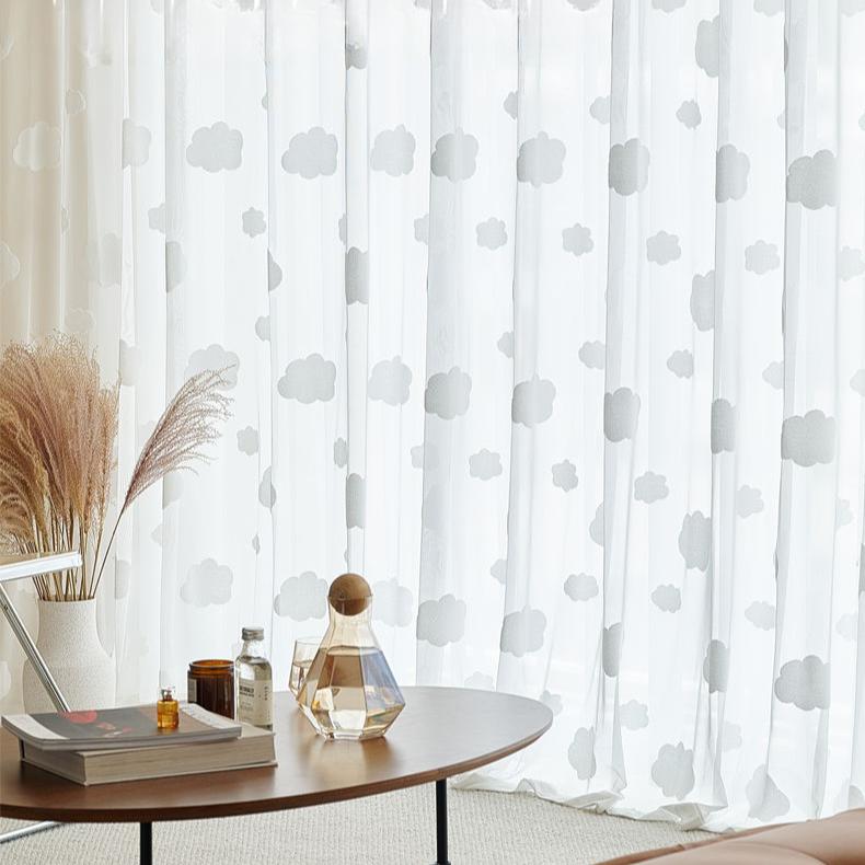 Tende Trasparenti con Ricamo Geometrico a Nuvola Bianca per Camera da Letto, Soggiorno, Ufficio, Decorazioni per Soggiorno|Tende per Soggiorno