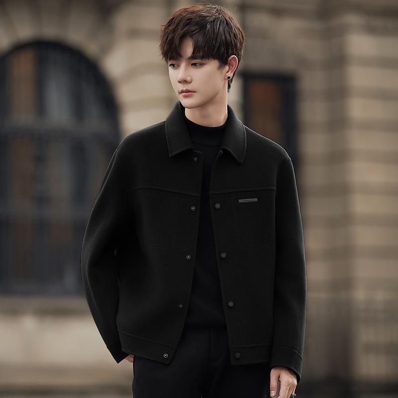 Hair jacket men's spring and autumn double-sided jacket winter short single-breasted wool top