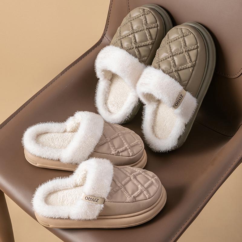 Fashion Indoor Waterproof Cotton Slippers for Women Thick Bottom Non Slip Home Plush Slides Woman Comfortable Fluffy Platform Slippers