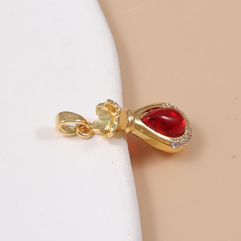 Luxurious Red Corundum Clavicle Chain with Gold-Plated Diamond Inlaid Water Drop Pendant