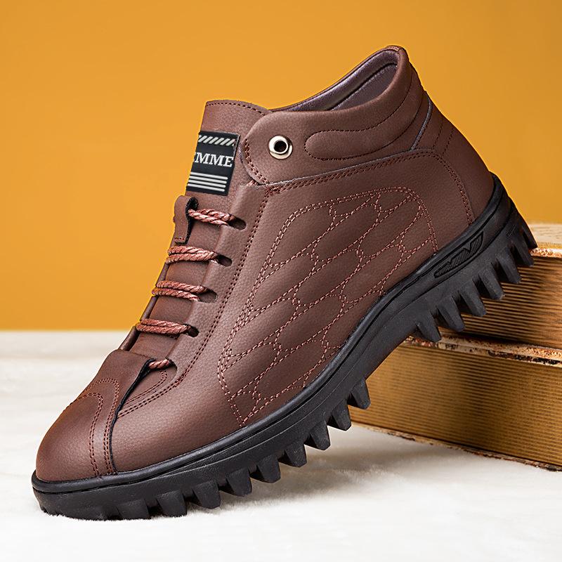 Single Cotton Men's Shoes of the Same Style 2025 New Winter Velvet Thickened Warm Leather Shoes British Style Soft-soled Casual Snow Boots