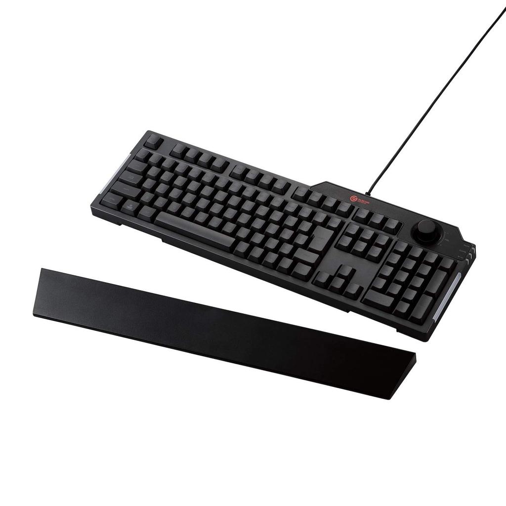 ELECOM TK-G02UMBK Wired Gaming Keyboard with Detachable Wrist Rest, Volume Dial, Membrane, Full Keys, Black