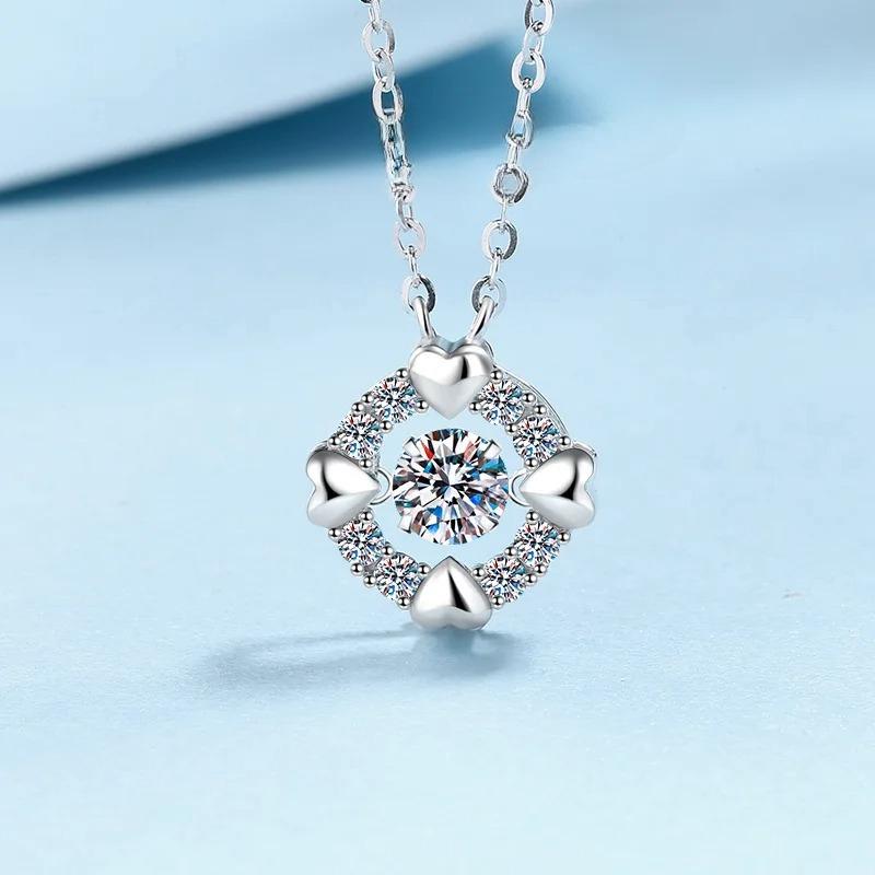 

Shiny White Gold Color Moissanite Necklaces for Women Sparkling Lab Diamond Pendants Female Wedding Jewelry серебряный