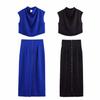 Spring 2025 Women's European & American Cowl Neck Sleeveless Top & Button Midi Skirt Casual Set