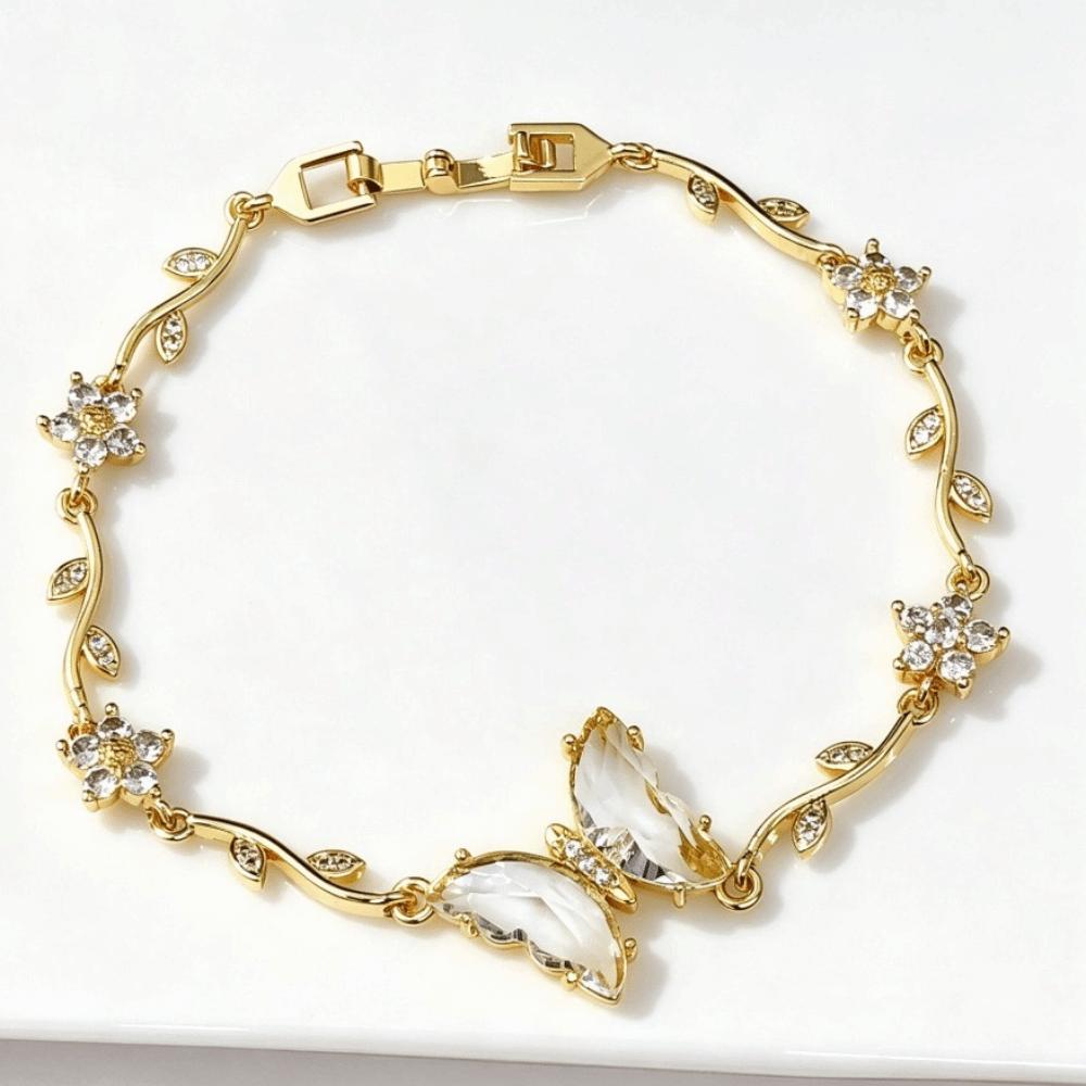 Crystal Inlay Crystal Bracelet Zirconia Women Bracelet Minimalist Look Leaf Bracelet Dating Outfit