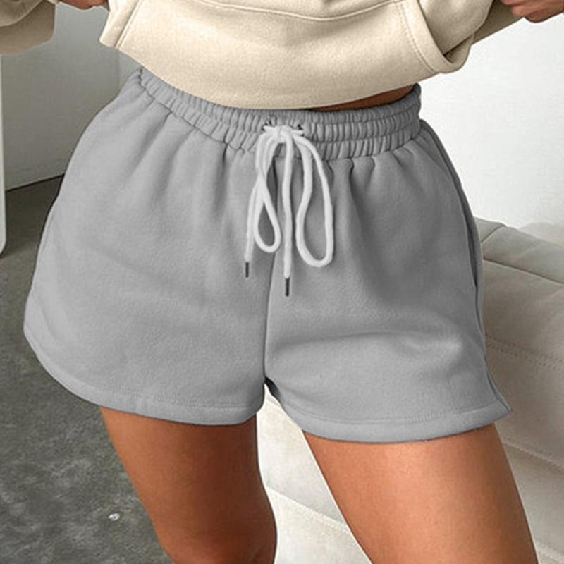Women Solid Color Elastic Waist Drawstring Shorts Casual Shorts