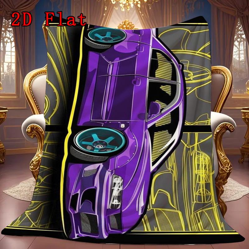 Purple Race Car 2D Flat Pattern Flannel Blanket High quality All Seasons Warmth and Comfort Perfect for Christmas Gifts.MMT0918362