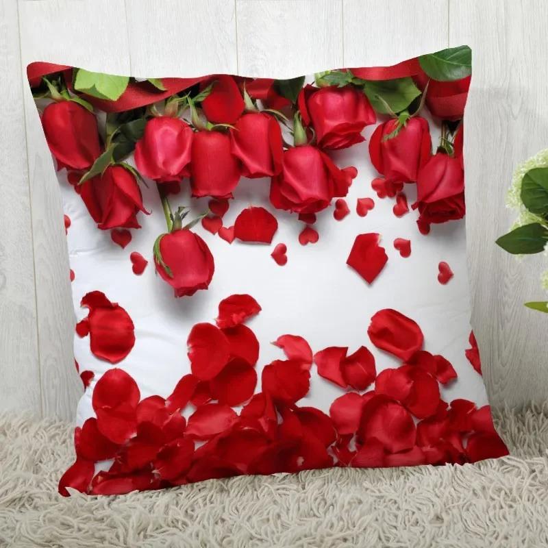 Red Rose Pattern throw pillow cover with short plush print living room sofa decoration cushion cover pillow covers decorative