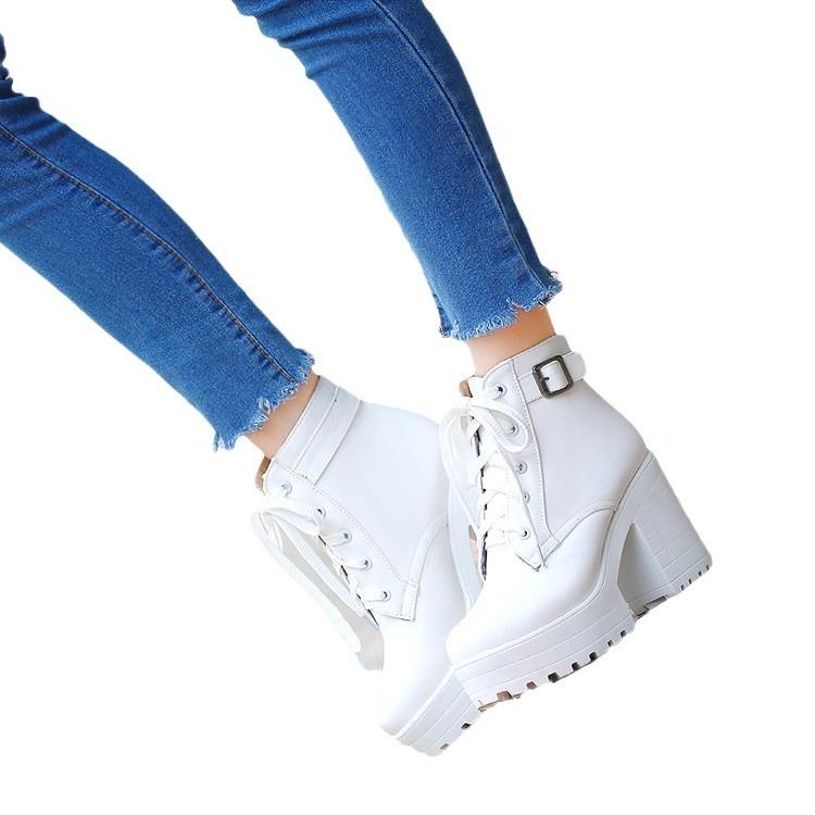 Women's Shoes 2025 Autumn/winter Plus Size Short Boots  Sponge Cake Thick Heel Lace Up Boots for Women