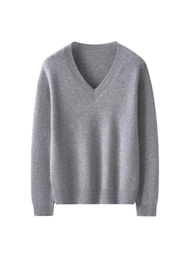 2025 Autumn/Winter Women's Cashmere V-Neck Sweater - Seven-Gauge, Long Sleeve, Loose Fit, Casual Base Layer