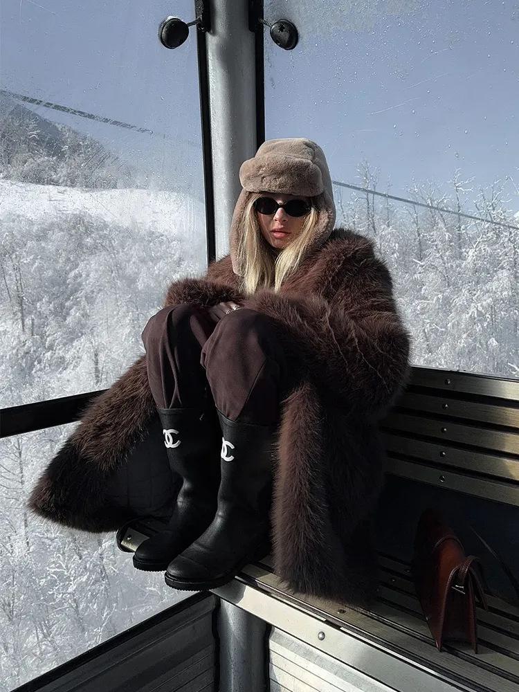 High-Quality Mid-Length Faux Fox Fur Soft Fluffy Coat