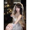 Xzy Slightly Plump, Pure and Romantic Lace-Up Fishbone Tube Top for Women, White Lace Puffy Cake Skirt and Veil Set