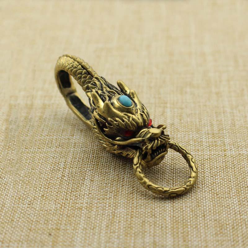 New Brass Dragon's Head Creative Decoration Feng Shui Pendant Chinese Retro Style Dragon Keychain Pendant Souvenir Gifts