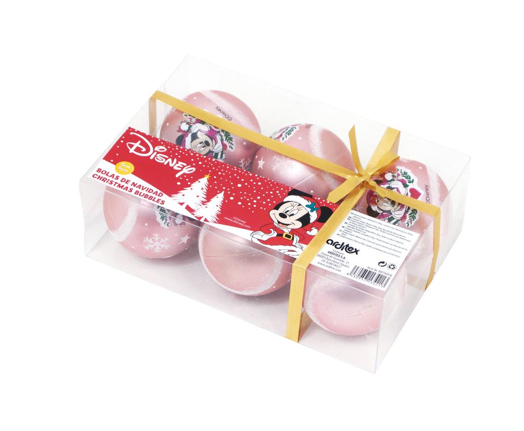 ARDITEX WD14010 DISNEY-Minnie Pack of 6 Christmas tree balls diameter 8cm