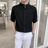 High-end Wrinkle Wave Free Ironing Fabric Thin Stand Collar Shirt Men's Short-sleeved Round Neck Shirt