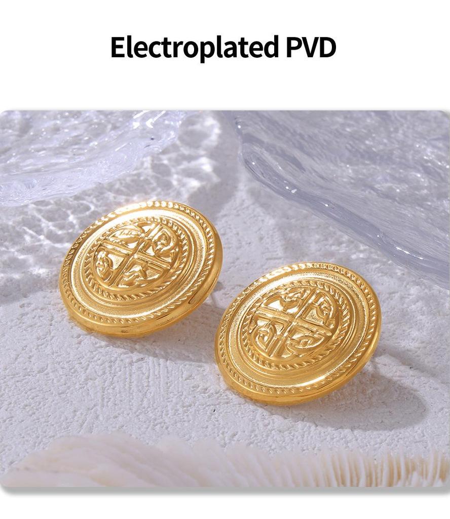 Vintage Minimalist Round Gold-Plated Titanium Steel Stud Earrings