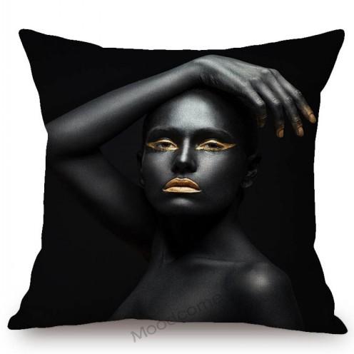 Black Gold African Lady Girl Style Modern Fashion Living Room Luxury Looking Decoration Art Sofa Pillow Case Linen Cushion Cover