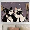 1pc Black and White Cat Cartoon Tapestry Wall Hanging for Living Room Bedroom Decoration Includes Simple Installation Kit