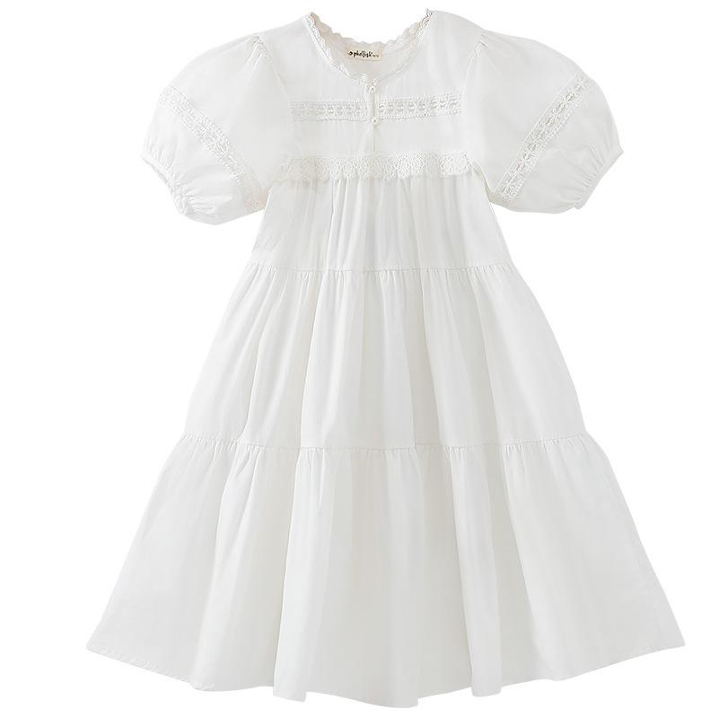Girls Fashionable Cotton Dress for Summer, Children s Princess Style White Dress 120cm белый